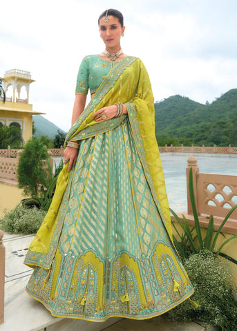 Aruba Blue Heavy Embroidered Designer Lehenga Set