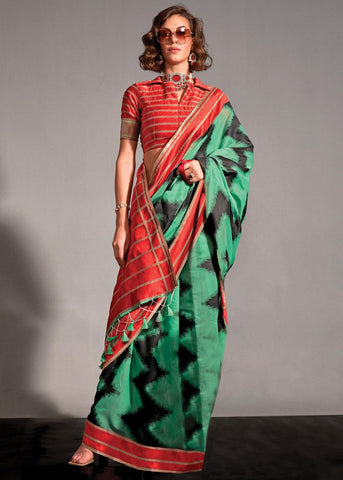 Classic Green Woven Soft Silk Saree