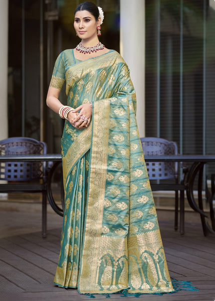 Neptune Green Woven Banarasi Silk Saree