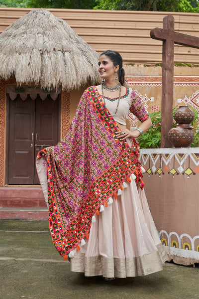 Beige Color Viscose Rayon Navratri Lehenga Choli - women's fashion mart