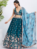 Georgette Golden Dull-Bright Sequin,Threaded Embroidered Semi-Stitched Lehenga choli  women's fashion mart