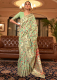 Multicolour Spring Green Woven Jamewar Banarasi Saree