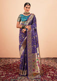 Iris Purple Woven Paithani Silk Saree With Contrast Blouse