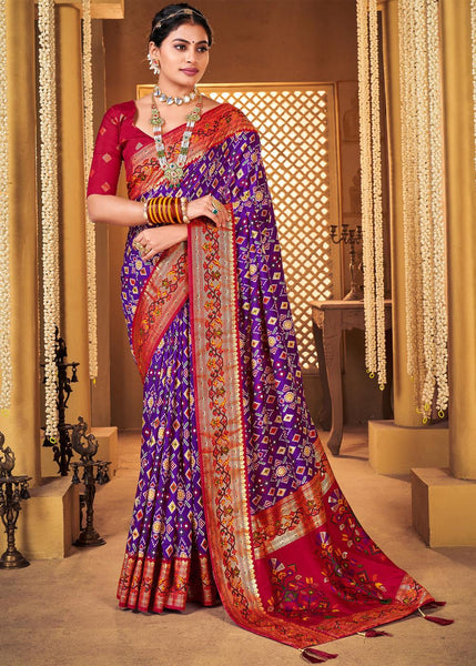 Royal Purple Woven Patola Soft Silk Saree