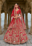 Vibrant Red Heavy Embroidered Designer Lehenga