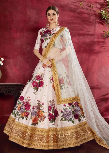 Cinoman White Heavy Designer Semi-Stitched Lehenga