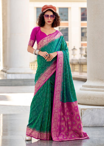 Antique Green Woven Banarasi Silk Saree