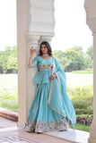 Gold Crush Embroidered Lehenga Set With Peplum Blouse And Heavy Sequins Dupatta