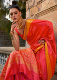 Vibrant Peach Woven Banarasi Soft Silk Saree