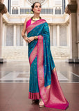 Coral Blue Woven Banarasi Silk Saree