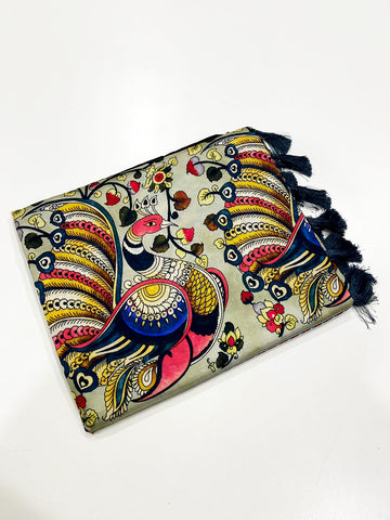 Grey Kalamkari Digital Print Pattu Saree