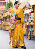 Golden Yellow Printed Georgette Saree