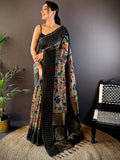 Black Soft Silk Kalamkari Printed Saree  women's fashion mart