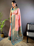 Baby Pink Soft Silk Kanjivaram Saree  women's fashion mart