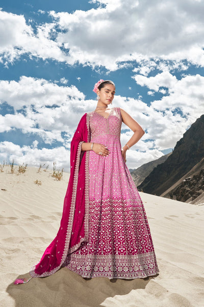 Pink Beautiful Sequins Embroidered With Khatli Work Women Wedding Gown - women's fashion mart