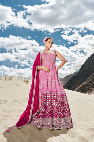 Pink Beautiful Sequins Embroidered With Khatli Work Women Wedding Gown - women's fashion mart