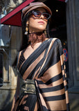 Brown And Black Satin Crepe Printed Saree