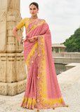 Wild Rose Pink Designer Embroidered Silk Saree