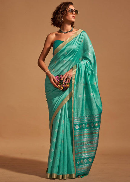 Aqua Green Woven Banarasi Silk Saree