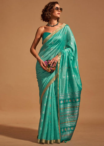 Aqua Green Woven Banarasi Silk Saree