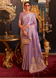 Delicate Purple Woven Banarasi Satin Silk Saree