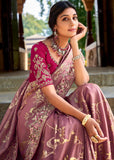 Wine Purple Woven Banarasi Designer Silk Saree With Embroidered Blouse