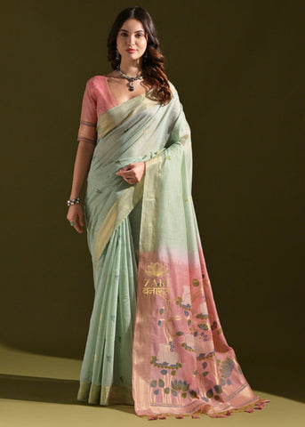 Aruba Blue Woven Cotton Silk Saree