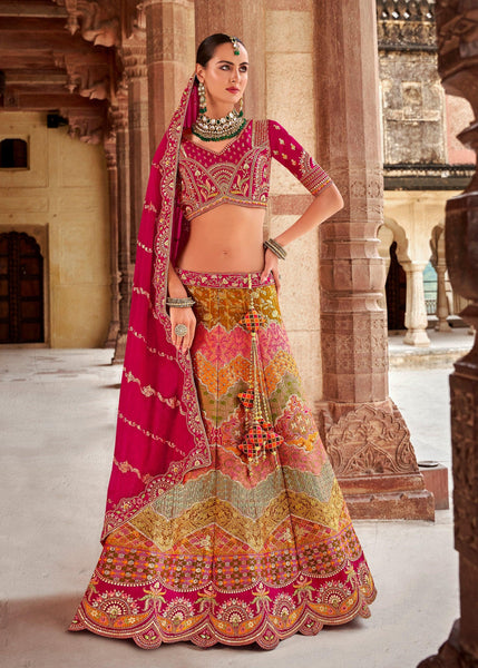 Raspberry Pink Banarasi Silk Embroidered Designer Lehenga