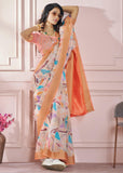 Bloom Peach Woven Banarasi Cotton Silk Saree With Digital Print