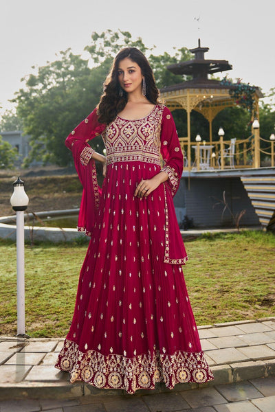 Beautiful Georgette Rani Pink Wedding Gown -WOMEN FASHION L women's fashion mart