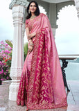 Barbie Pink Heavy Embroidered Designer Silk Saree