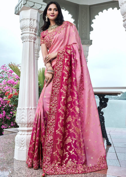 Barbie Pink Heavy Embroidered Designer Silk Saree