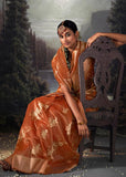 Burnt Orange Woven Banarasi Organza Silk Saree
