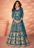 “Exclusive Offer” Blue Heavy Embroidered Unstitched Anarkali
