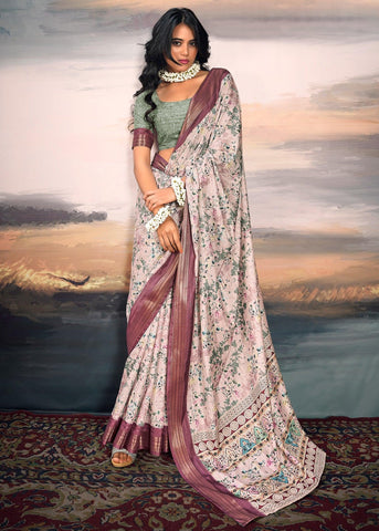 Mauve Purple Light Weight Cotton Silk Saree With Digital Print