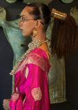 Beautiful Rani Pink Banarasi Woven Satin Silk Saree