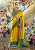 Yolk Yellow Woven Satin Silk Saree