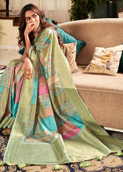 Classic Green Banarasi Soft Silk Saree With Digital Print
