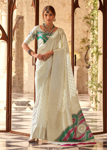 Snow White Woven Banarasi Soft Silk Saree
