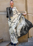 Classic Off White and Black Satin Crepe Digital Printed Saree
