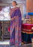Lavender Purple Printed Kashmiri Jamewar Saree