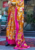 Zinnia Orange Satin Crepe Printed Saree