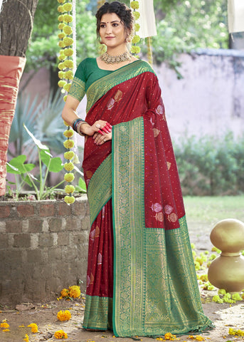 Deep Maroon Woven Banarasi Silk Saree
