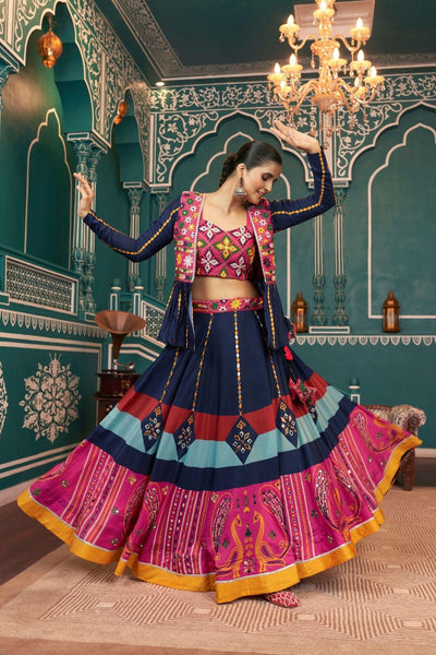 Navy Blue Stylish Poly Maska Silk Navratri Lehenga -WOMEN FASHION Default Title women's fashion mart