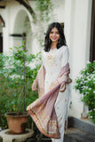 White Jacquard Mina Work Pure Viscose Muslin Cotton Kurta Set -WOMEN FASHION XS women's fashion mart
