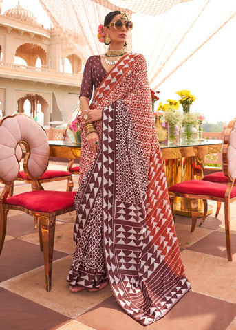 Coffee Brown Printed Bandhini Patola Silk Saree