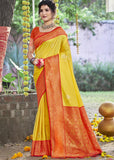 Blazing Yellow Woven Banarasi Silk Saree