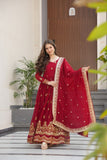 Luxury Faux Blooming Zari And Sequin Embroidered Designer Gown With Dupatta
