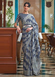 Classic Grey Woven Lucknowi Cotton Silk Saree