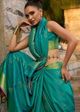 Basil Green Woven Banarasi Soft Silk Saree